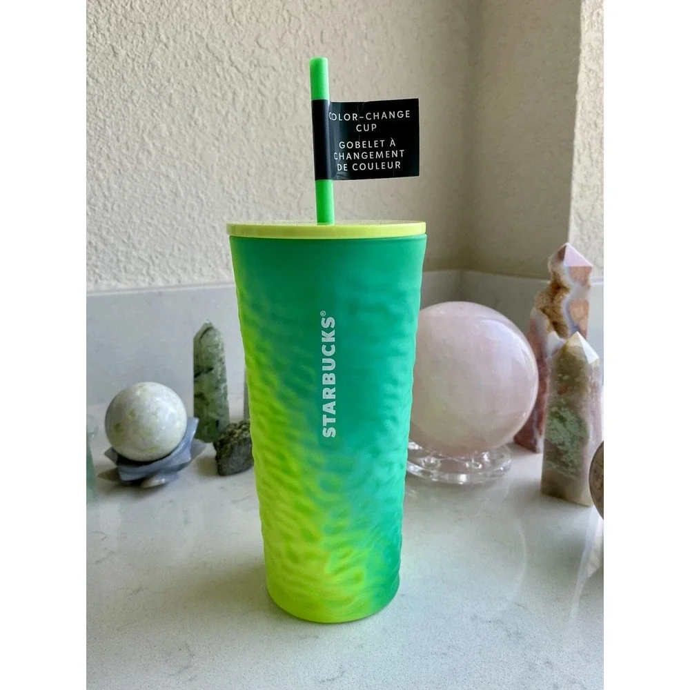 Starbucks Summer 2025 Color Changing Textured 18 Oz Glass Cup | Blue & Green NEW